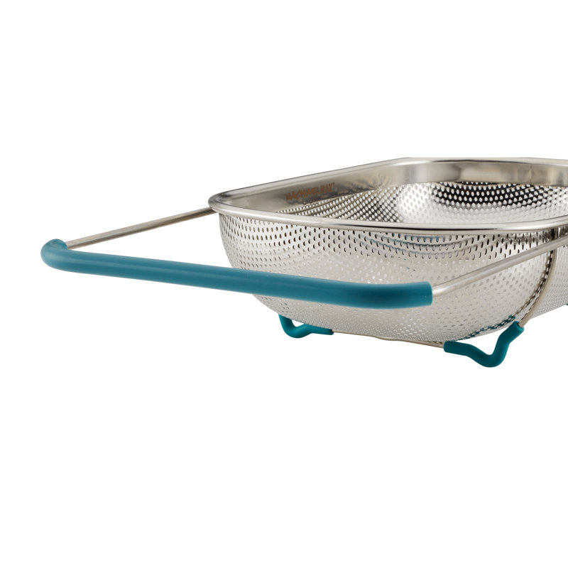 Stainless Steel Over-the-Sink Colander with Blue Handles