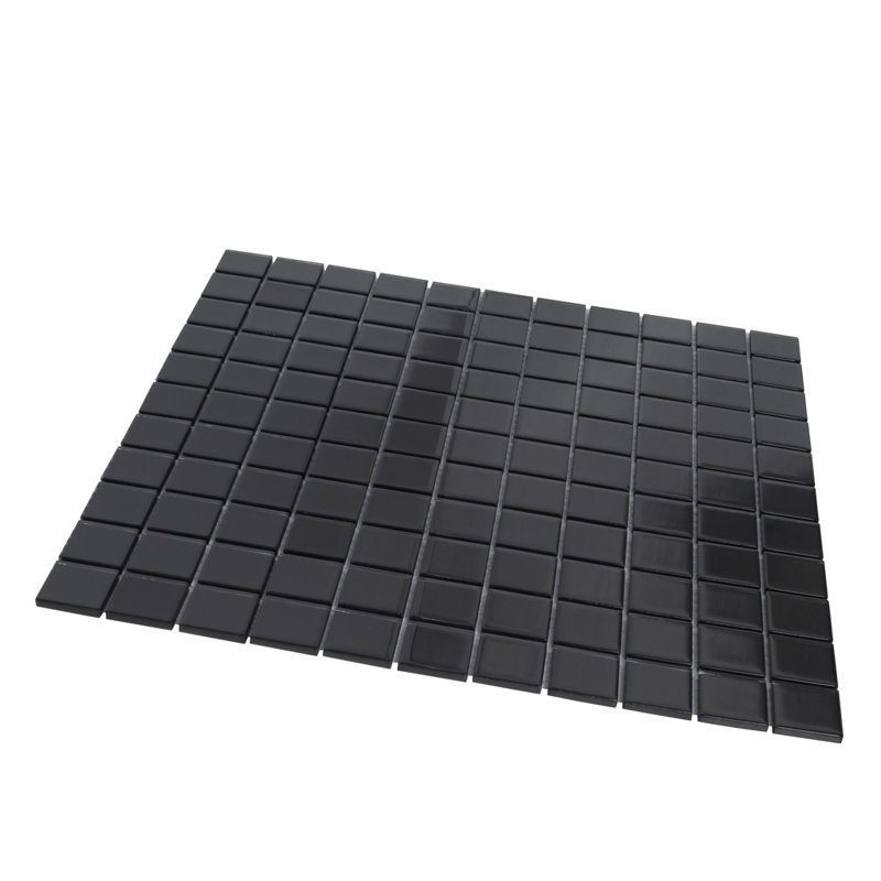 1" x 1" Polished Glass Mosaic Tile, Black