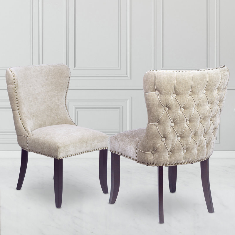 Chaise d’appoint rembourrée capitonnée Jansen, Beige argenté