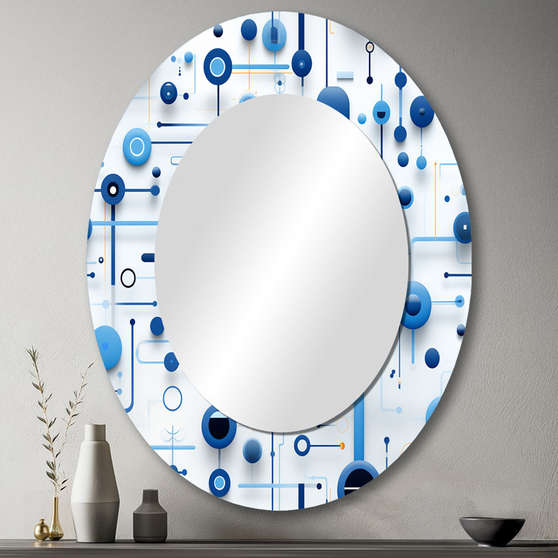 Vadlamudi - Miroir mural ovale bleu, H 43 po x l 33 po