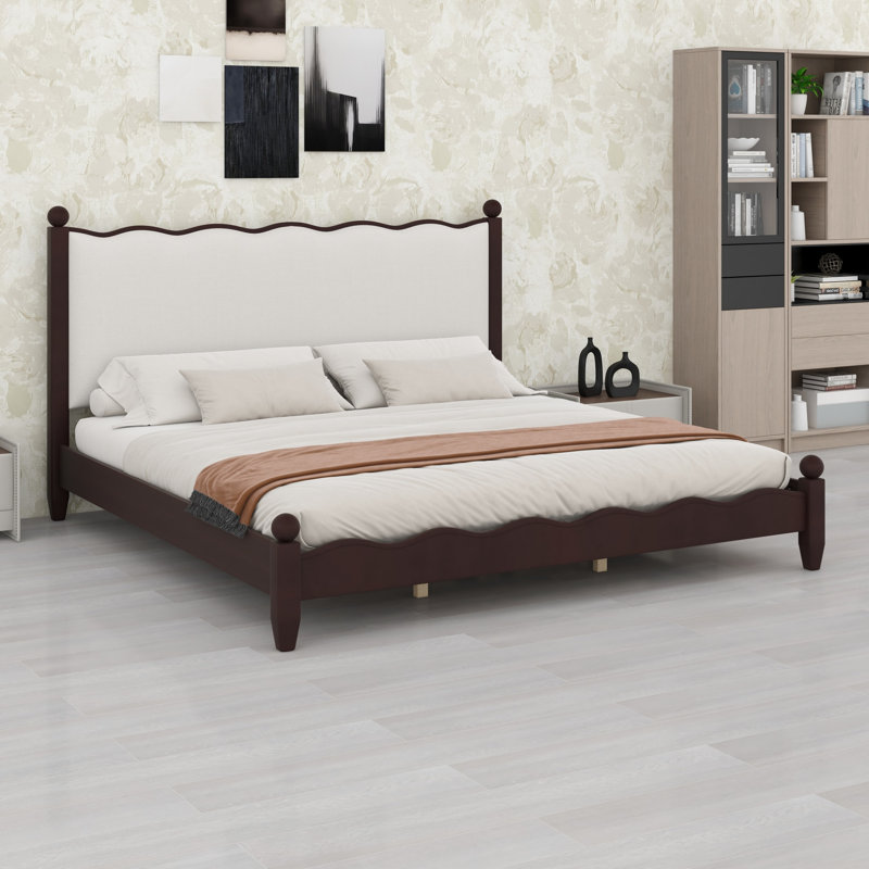 Lit plateforme tapissier en bois pour la chambre à coucher, Espresso
