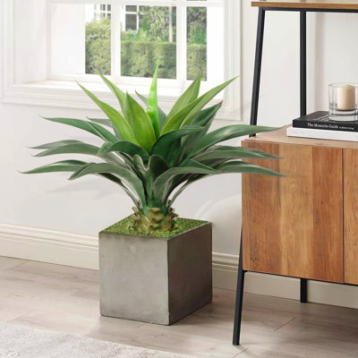  Plante artificielle d'intérieur en agave de 24 po avec pot de ciment noir, faux agave incassable pour le porche du bureau du salon