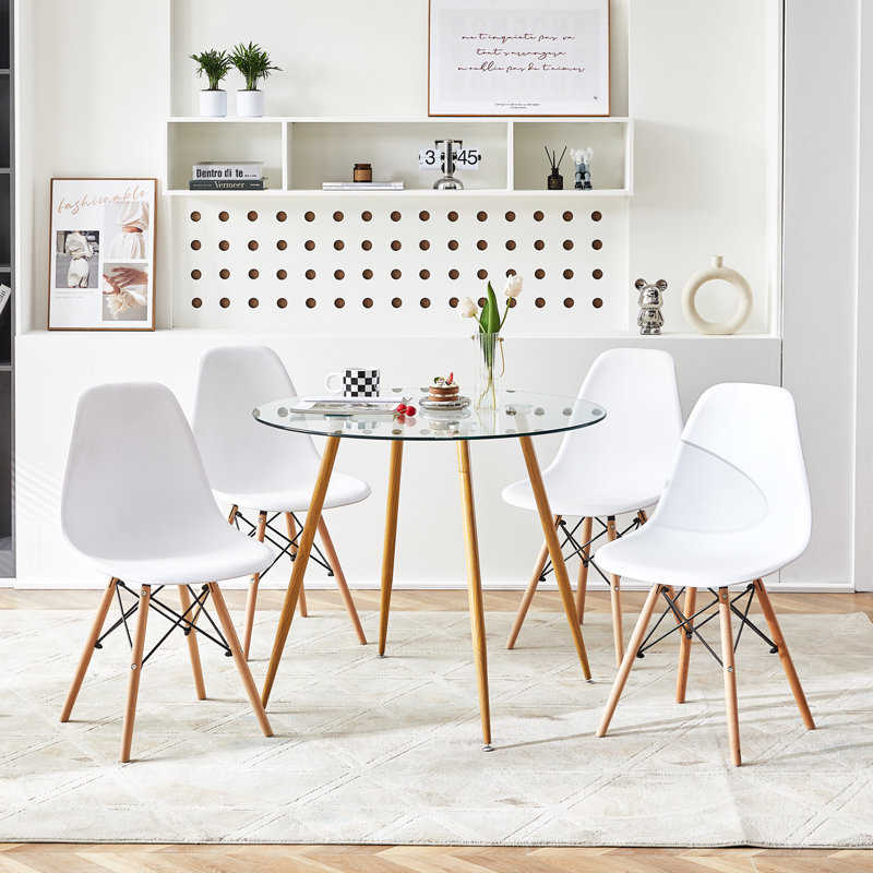 Gumble Glass Top Four Leg Dining Set, Brown, 5 Piece Dining Set