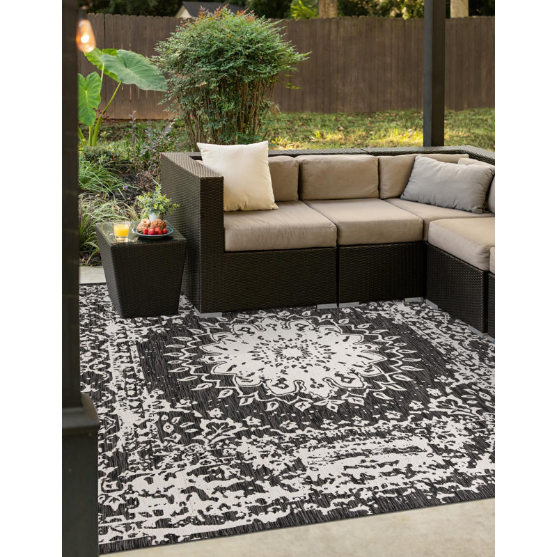 Tapis noir et blanc Contemporary Hitchens, Carré 7 pi 10 po