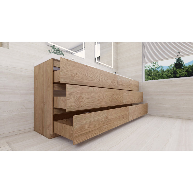 Ferrari 83.5'' Double Bathroom Vanity with Acrylic Top, New England Oak