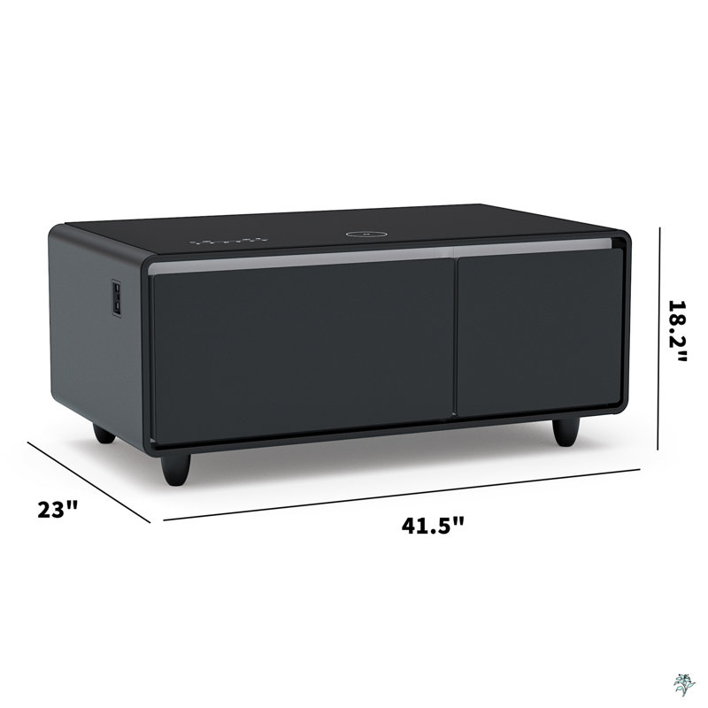 Modern Smart Coffee Table With Built-In Fridge, Bluetooth Speaker, Wireless Charging, Touch Control Panel, USB Interface, Outlet Protection, Atmosphere Light