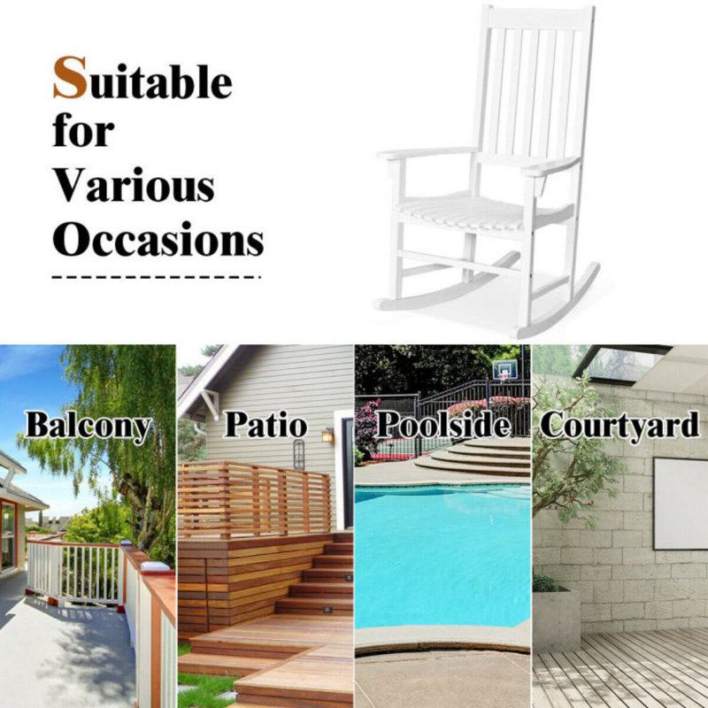 White Acacia Wood High Back Patio Rocking Chair