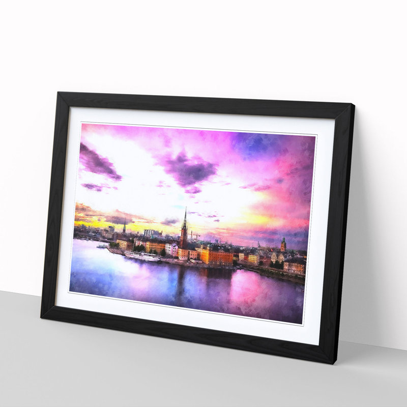 Stockholm in Sweden - Picture Frame Graphic Art, 62cm H x 87cm W x 2cm D, Black Framed