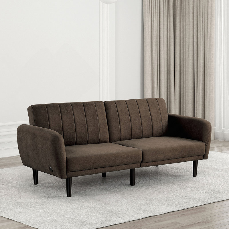 Canapé futon polyvalent qui se transforme sans effort en un lit, doté d'un tissu touffeté, d'un dossier en fer et d'un ressorts ensachés pour un confort accru.