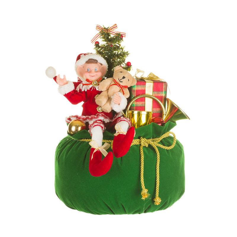 Figurine sac de Noël rouge avec un ours