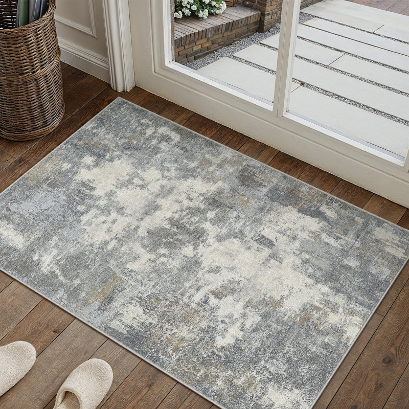 Modern Abstract Machine Washable Area Rug With Non-Slip Rubber Backing, Rectangle 2' x 3'