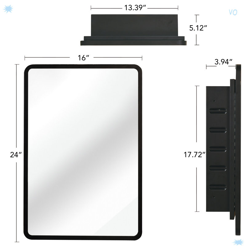 Armoire à miroir murale encastrée en métal, L 16,1 po