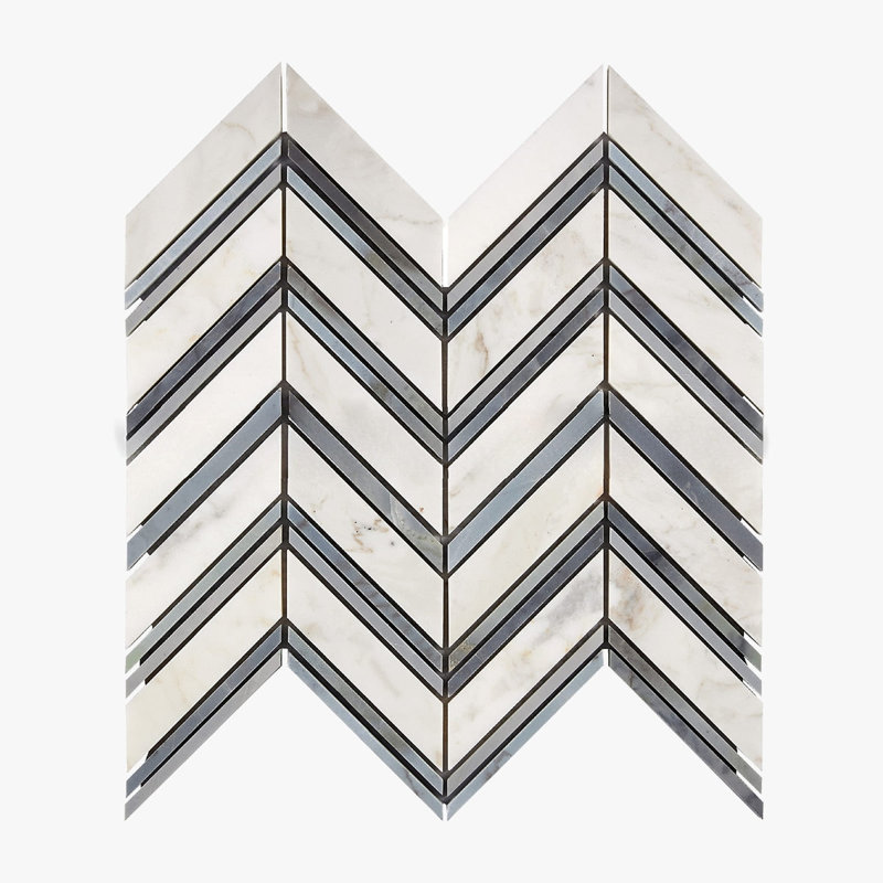 Calacatta Gold Honed Chevron Marble Mosaic, White/Black