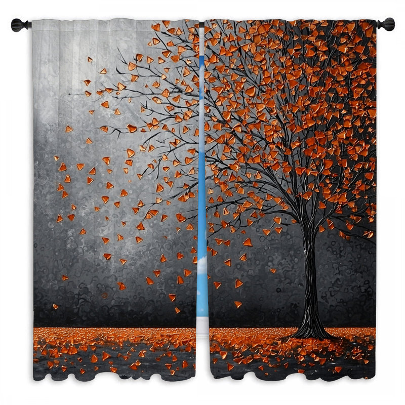 Rideaux de fenêtre à motif de feuilles rustiques - 2 panneaux, L 40 po x L 61 po