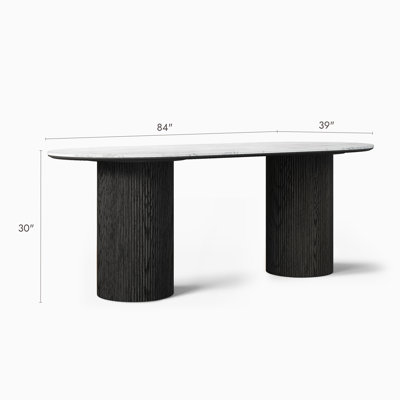  84" Oval Stone Dining Table with Solid Oak Double Pedestal Base for 8