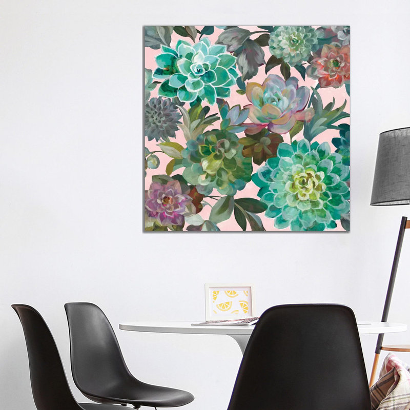 Floral Succulents on Pink 1 Piece Wrapped Canvas Painting, 93.98cm H x 93.98cm W x 1.91cm D