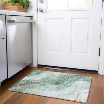 Machine Washable Indoor/Outdoor Claudian ACN1530 Green Rug