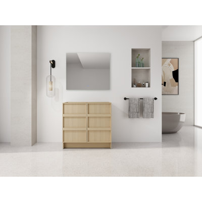  Dune Oak Freestanding Bathroom Vanity Base Cabinet, Soft Close Double Doors