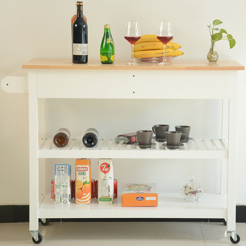 Chariot de cuisine, grande capacité et îlot de rangement mobile avec intérieur spacieux, roues verrouillables en bois d'hévéa
