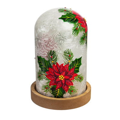 Cloche à del en verre peint à la main poinsettia