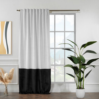Colour Block Extra Long & Extra Wide Faux Velvet Down Faux Linen Sheer Top Single Panel