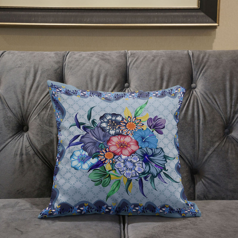 Housse de coussin en polyester pour l'intérieur et l'extérieur, 20 po x 20 po, Bleu / rose / gris
