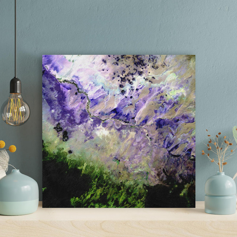 Mauve, gris et vert, peinture abstraite - 1 pièce, reproduction d'art graphique carré sur toile tendue, H 12 po x l 12 po