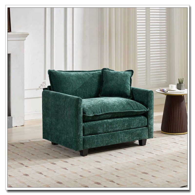Fauteuil club en tissu d'ameublement en chenille, Vert
