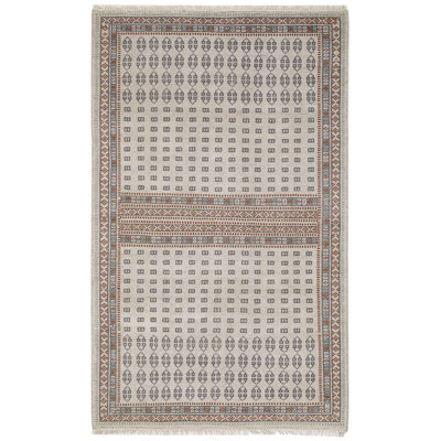 Rectangle Southwestern Hand Knotted Wool/Cotton Area Rug in Ivory/Brown