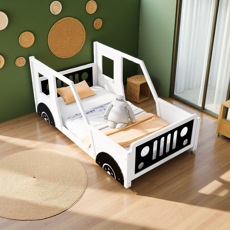 Classic Car-Shaped Platform Bed With Wheels, Twin, White