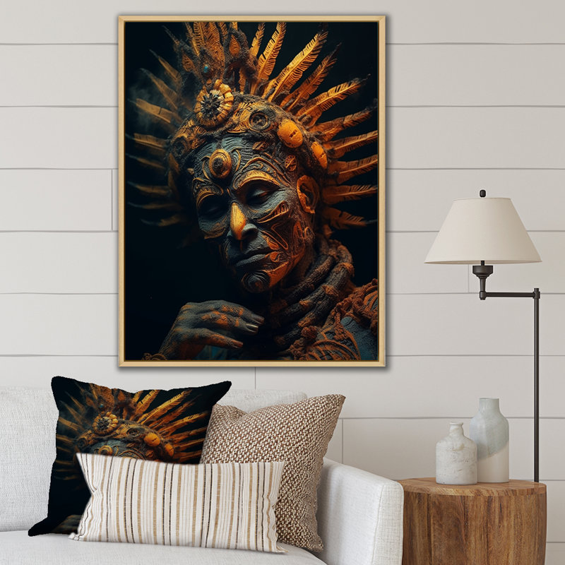 «Majestic Glam Shaman» sur toile, Cadre flottant brun, H 40 po x l 30 po x P 1,5 po