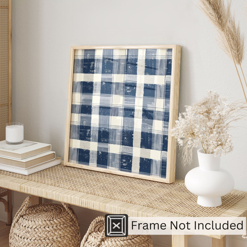 Motif à carreaux abstrait bleu, reproduction d'art moderne sans cadre, H 24 po x l 24 po