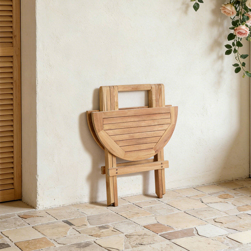 Teak Outdoor Table Round Folding Patio Side Table