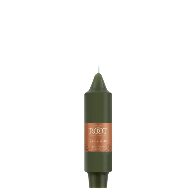 Bougie lisse sans parfum Collenette, Olive foncé, H 5 po x l 1,25 po x P 1,25 po