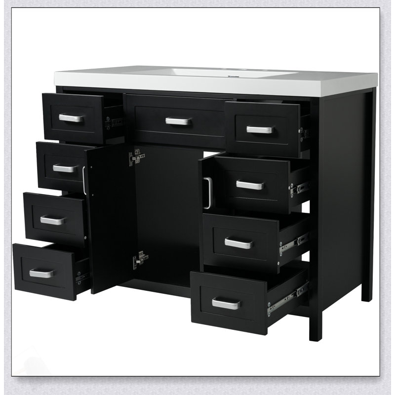 Meuble-lavabo 48 po avec lavabo, 2 portes, 8 tiroirs, système de fermeture en douceur, design classique et moderne, Black