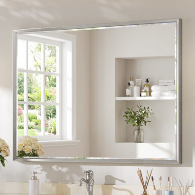 Beveled Bathroom Vanity Mirror with Tempered Glass and Aluminum Frame