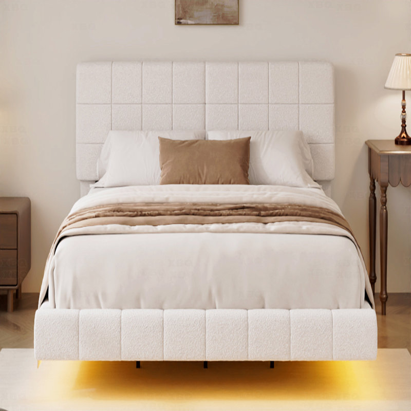 Lit, Boucle blanche flottant avec lumière, Très grand lit