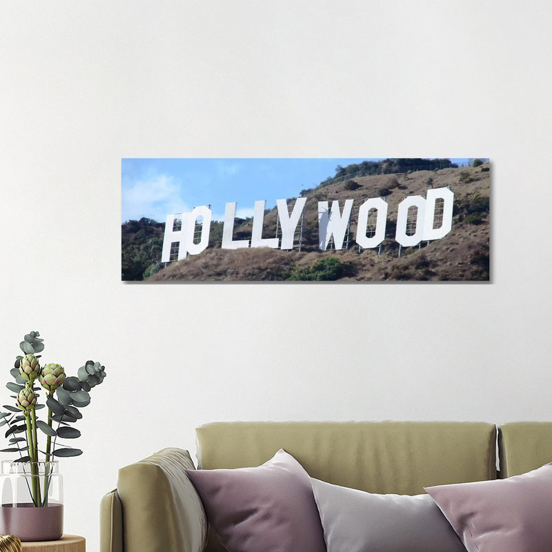 Hollywood Panoramic Skyline Cityscape (Sign) 1 Piece Wrapped Canvas Panoramic Wall Art, 121.92 cm H x 40.64 cm W x 3.175 cm D