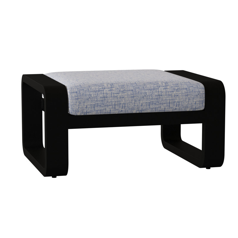 Vale Outdoor Ottoman, Textured Black, Canvas Heather Beige Sunbrella® Canvas