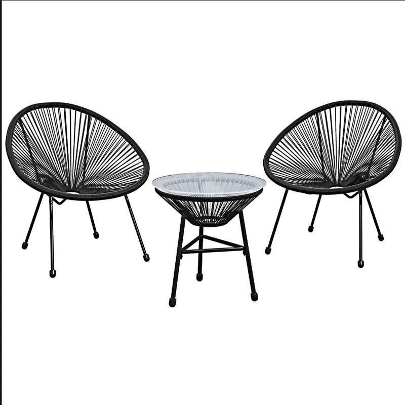 3-Piece Wicker Patio Bistro Set, Black