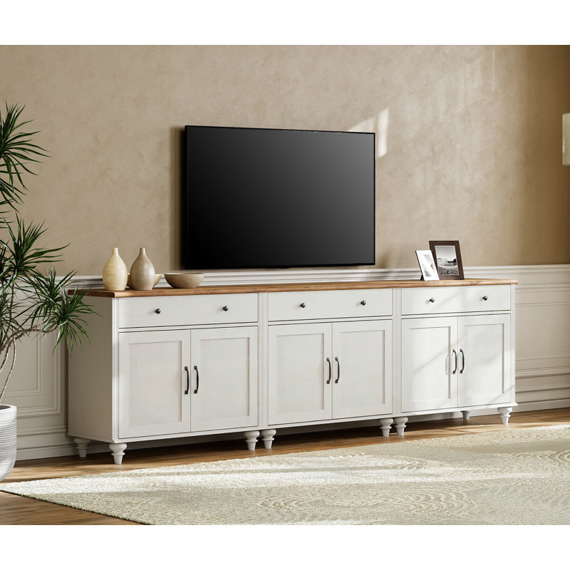 TV Stand With 3 Drawers And 6 Doors, 3-In-1 TV Console Table For 75/80/85/90 Inch TV, Entertainment Center For 100 Inch TV, White