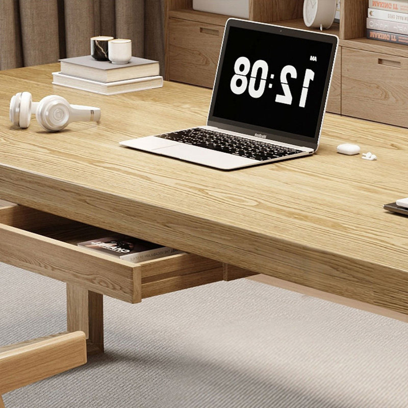 Bureaux rectangulaires en bois massif brun, 29.53" H x 86.61" W x 27.56" D, Retour à droite
