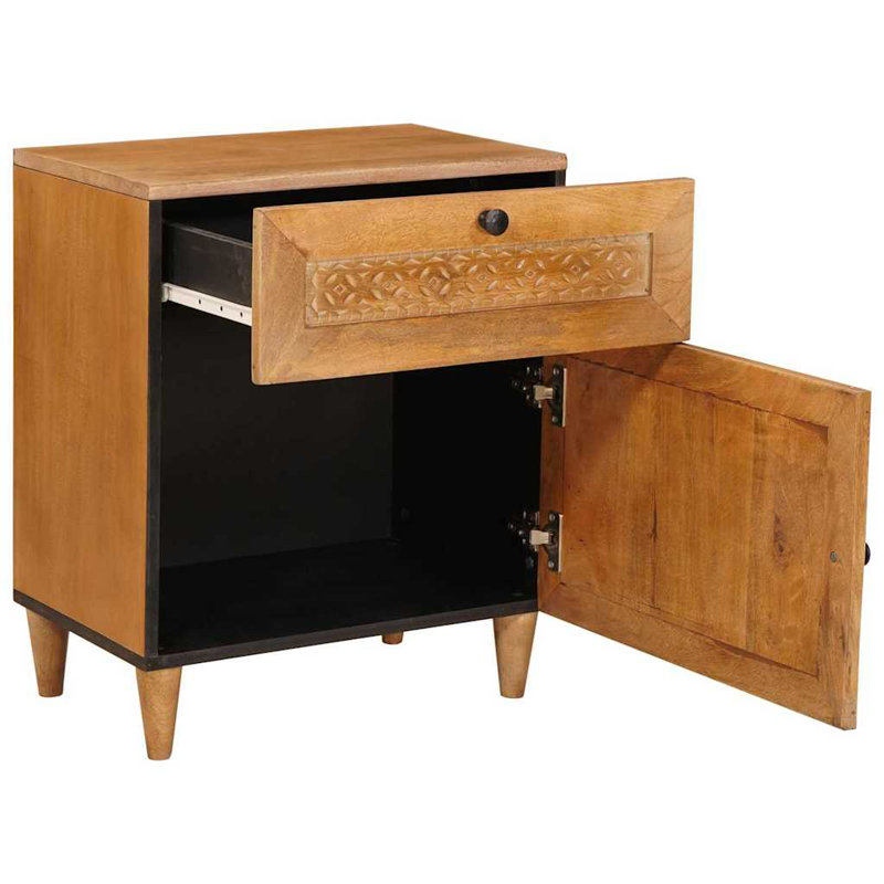 50cm W Solid Wood Bedside Table, Light Brown