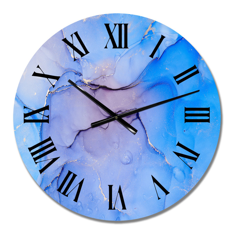Blue and Pink Marble Ink Clouds III - Modern Wall Clock, Small