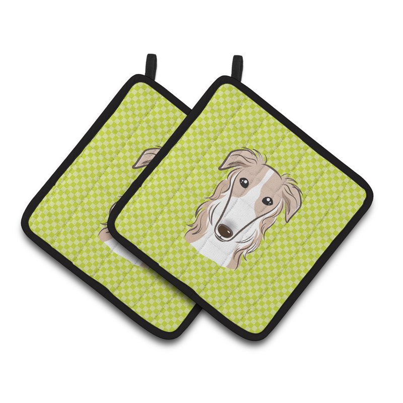 Cuisinier poignée barzoï caroline trésors Checkerboard, Vert lime