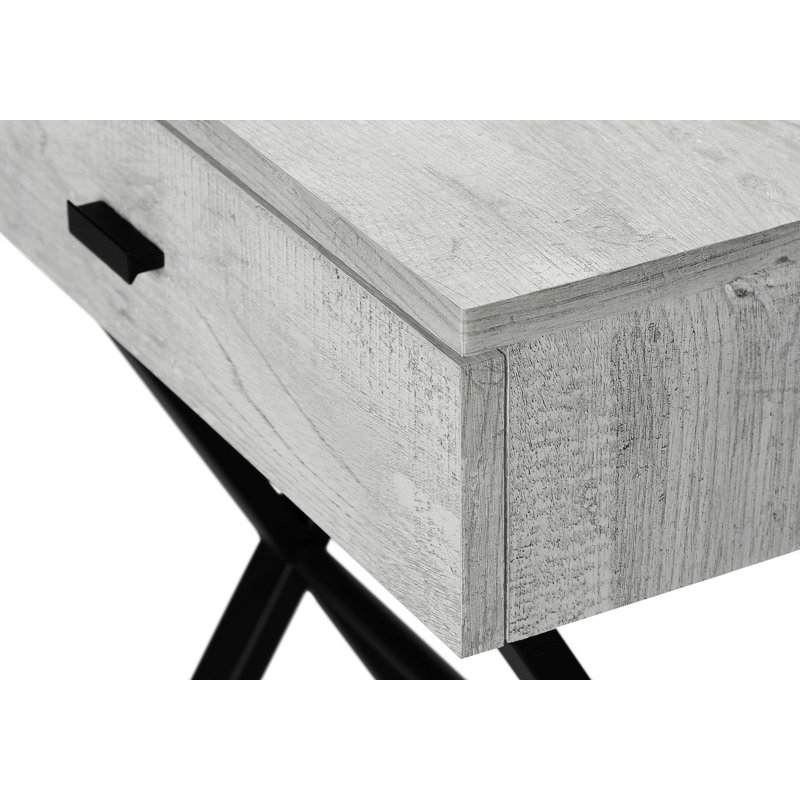 End Table, Side, End, Nightstand, Storage Drawer, Glossy Laminate, Chrome Metal, Light Gray