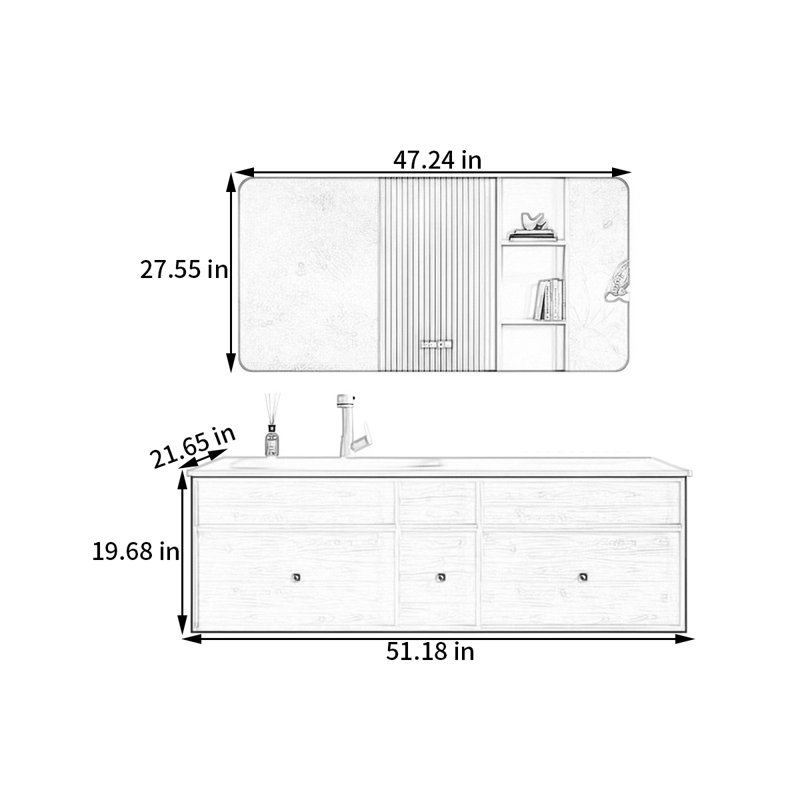Middle ancient style bathroom cabinet, 19.68" H x 51.18" W x 21.65" D
