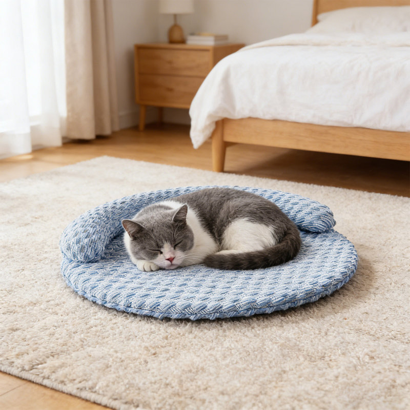 Tapis de refroidissement toutes saisons amovible pour animaux 17,7 x 23,6 po lavable avec coussin antidérapant, bleu, Bleu