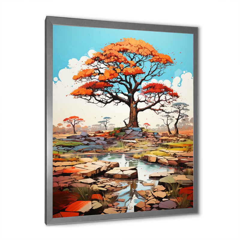 «Graffiti Style Baobab Tree I», reproduction d'art sur toile, H 44 po x l 34 po, Cadre simple argenté