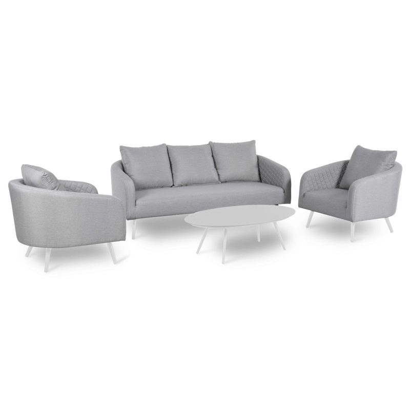 Sladkowski Outdoor Fabric 3 Seat Sofa Set, Light Grey, White